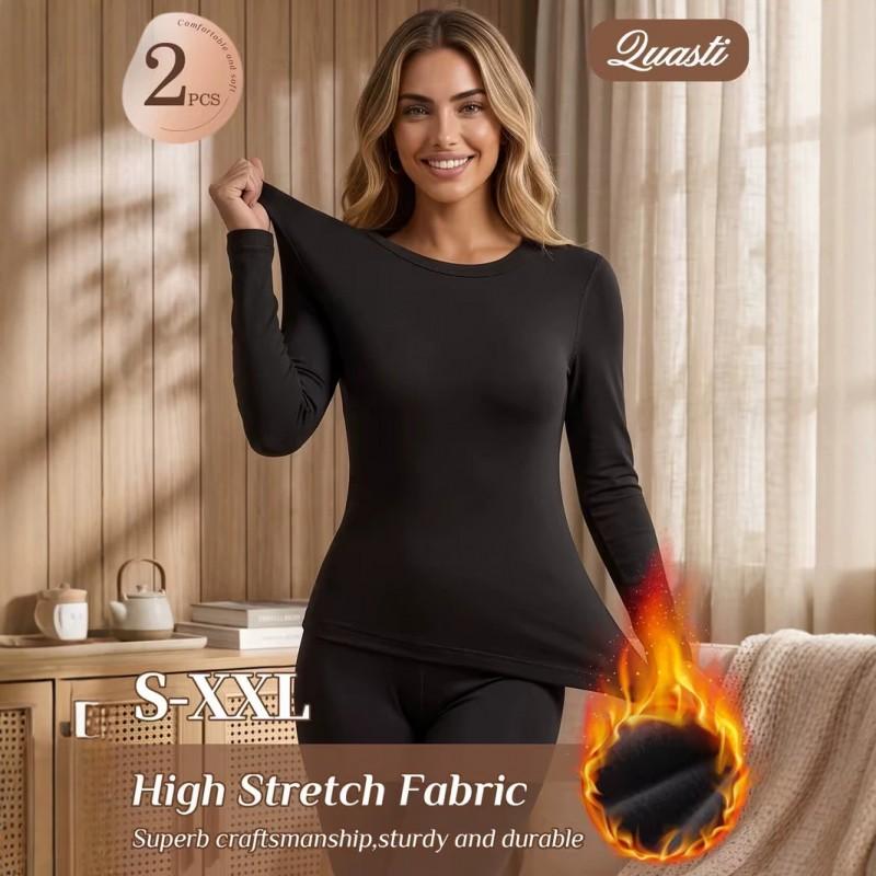 Womens Winter Thermal 2-Piece Set Fleece Lined Long Sleeve Top Leggings Warm Loungewear