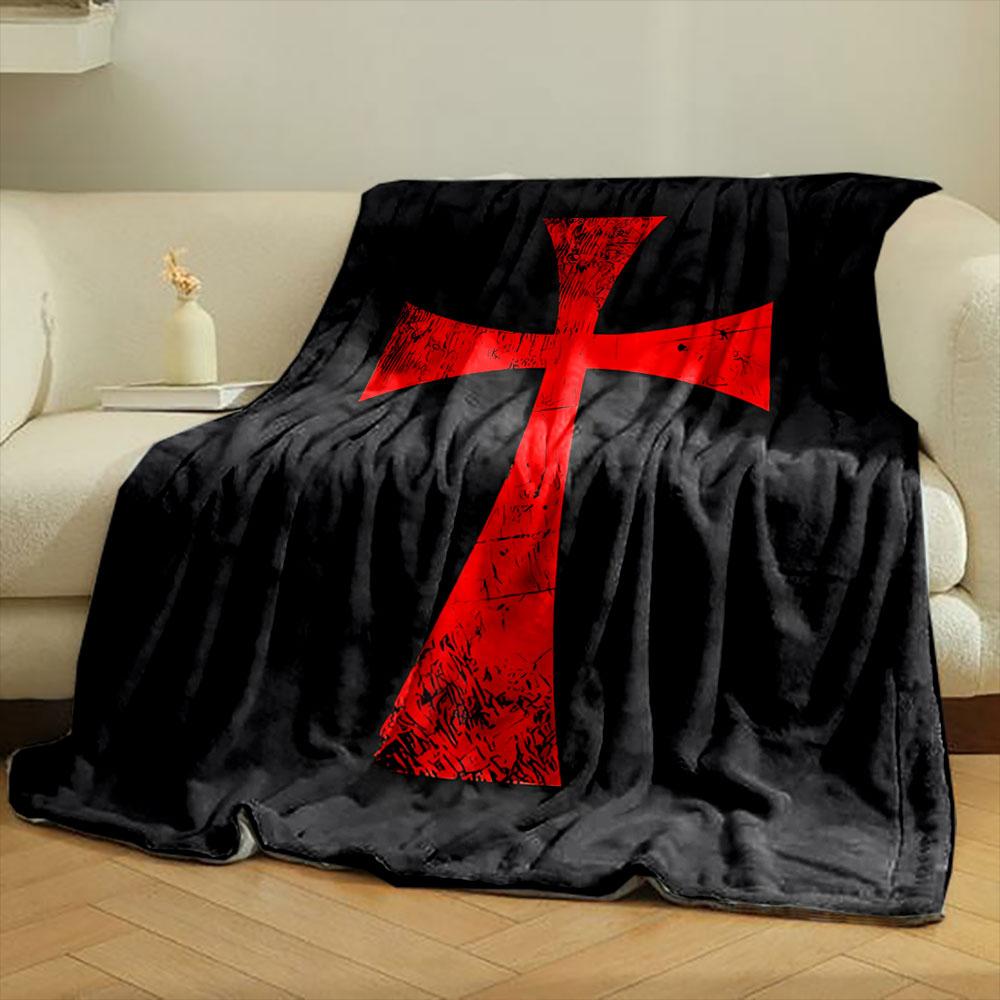 Red Templar Cross Blanket Printed Blanket for Living Room Bed Couch lunch break Soft Cozy Blanket for Friend's festival Gift