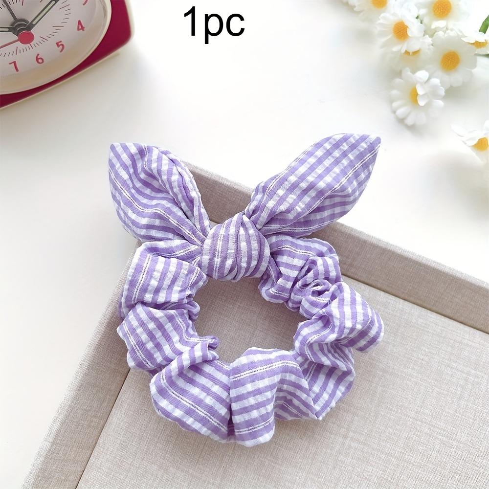1pc Plaid Fabric Hair Scrunchie Elastic, No-Damage Ponytail Holder with Sweet Cat Ears Design Vintage Style Hair Accessories