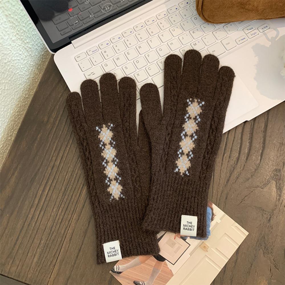Soft Winter Knitted Gloves Fair Island Style Women Cycling Mittens Twists Pattern Gloves  Girls