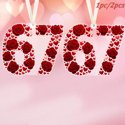 1pc/2pcs '67' Acrylic Ornament Red Rose & Heart Design, Romantic Hanging Decor for Valentine’s Day, Anniversary Gifts– Ideal Keepsake Gift