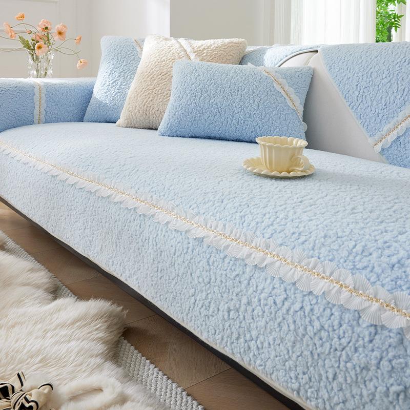 New Sofa Cushion Thickened Fleece Simple Modern Non-Slip Warm Cream Sand Leather Hair Cover Cover Towel