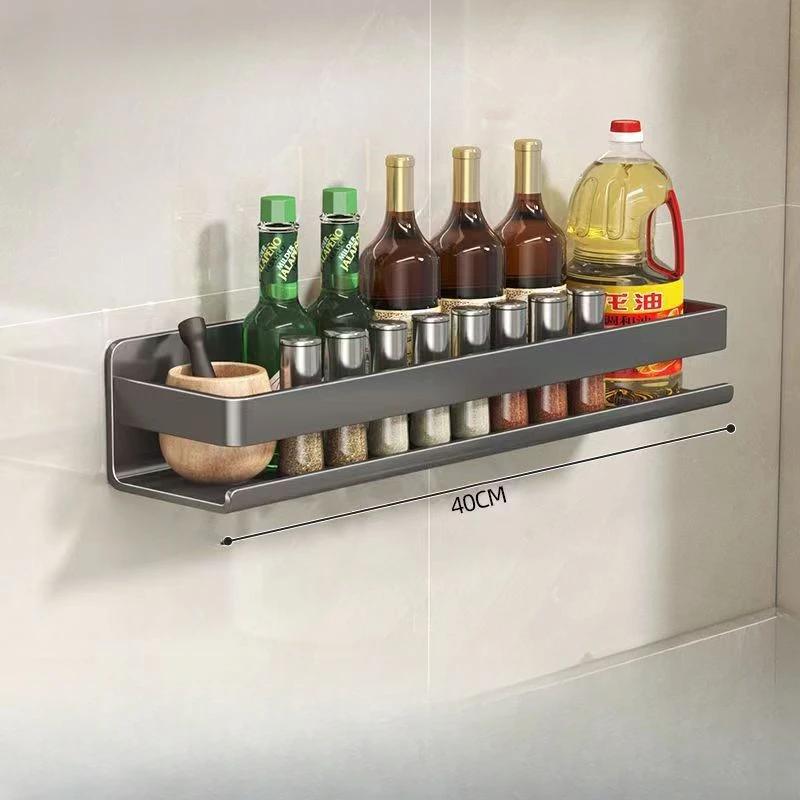Kitchen Stainless Steel Storage Rack No Punching Bathroom Wall Shelf Seasoning Bottle Storage Kitchen Accessories Organizer