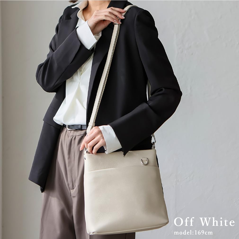 VITAFELICE Genuine Leather Shoulder Bag with Front Pocket Women's 2-Way (sib-20058n) (Off White)