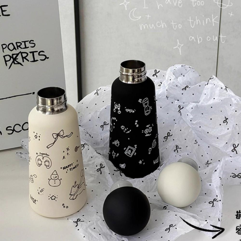 Round-shapes Lid Coffee Cup Black White Vacuum Water Bottle New Thermal Car Cup  Gifts