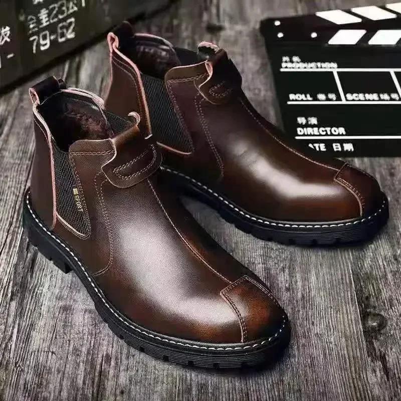 Fashion Luxury Men's Ankle Boots Chelsea Boots High Top Men Shoes for Leather Brand Retro Comfortable 2025 Fashion Men Boots Thick Sole