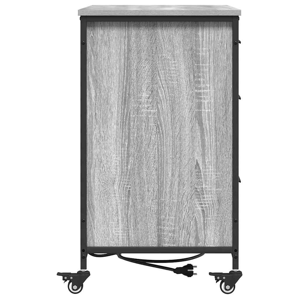Cabinet with Charging Station on Wheels Grey Sonoma 76 x 41 x 72 cm