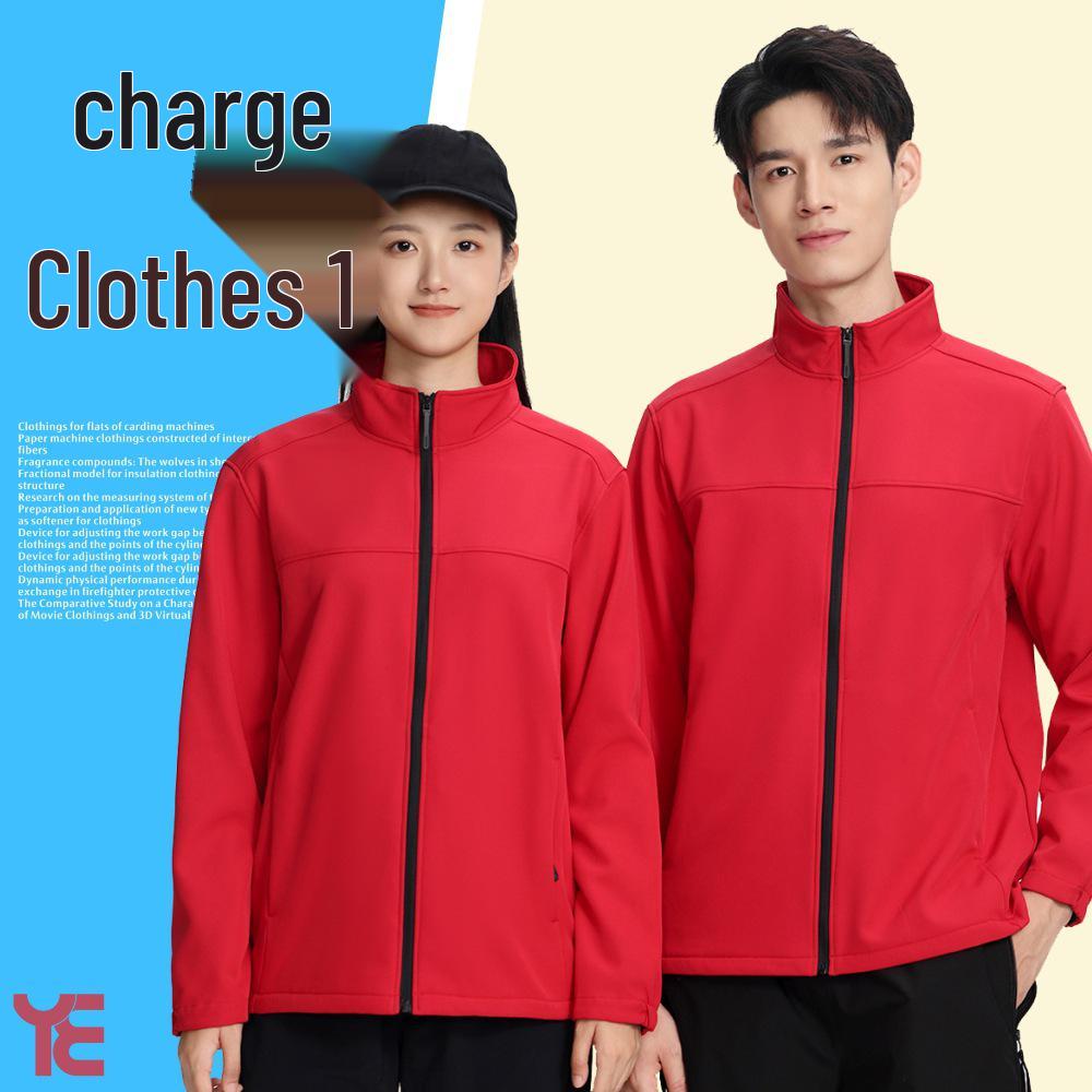 Fleece-Lined Softshell Stand-Up Collar Windbreaker with Logo Embroidery for Autumn/Winter Workwear