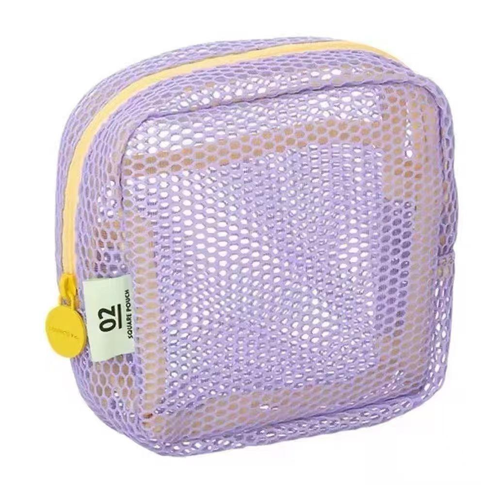 

Mesh Tofu Bag Portable Storage Pouch Mini Coin Purse Mesh Cosmetic Bag Small Organizer Bag For Travel Home фіолетовий