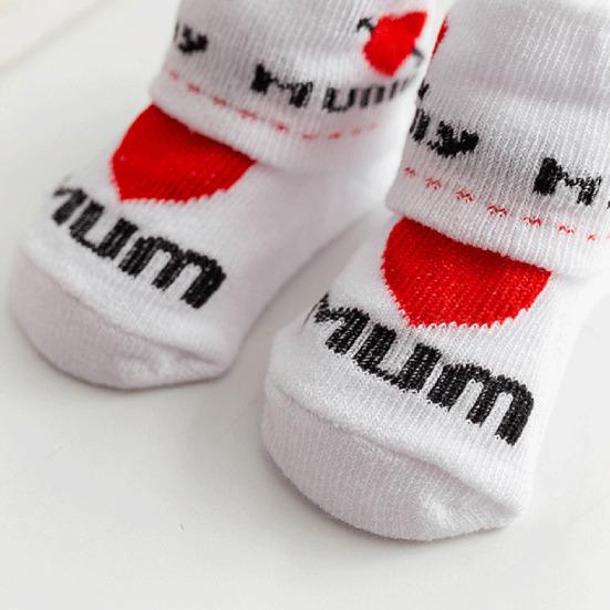 1 Pair Baby Socks with "I Love Dad/Mom" Pattern Cotton Striped Socks for Newborns 0-6 Months Cute Shower Gift & Daily Wear