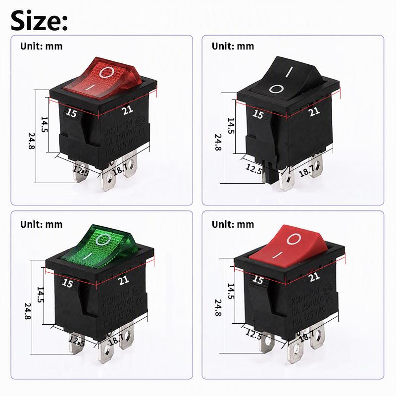 KCD1 Illuminated Rocker Switch Button Latching ON OFF 4 Pin 6 Pin 2 3 Position 16A 250VAC 20A 125VAC Snap In Panel Power Control Switches4