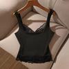 Solid Color Slim Lace Crop Top Patchwork Spaghetti Y2k Top Spicy Girl Style Lace Sling Tank  Summer