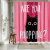 Black Cat Shower Curtain – Bold Uppercase Text "Are You. Poopping?" On Pink Gradient Background, 12 Hooks, 70.87×70.87 Inch