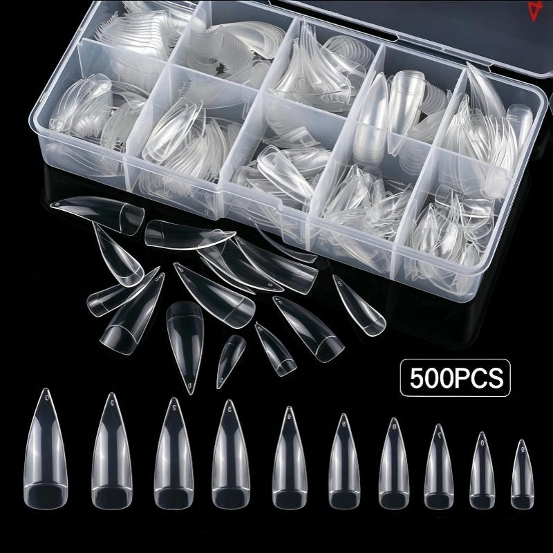 500Pcs/Box Diy Manicure Extension Tools Stiletto Nail Tips Transparent False Press On Acrylic Nails Mixed Size Fake Nails