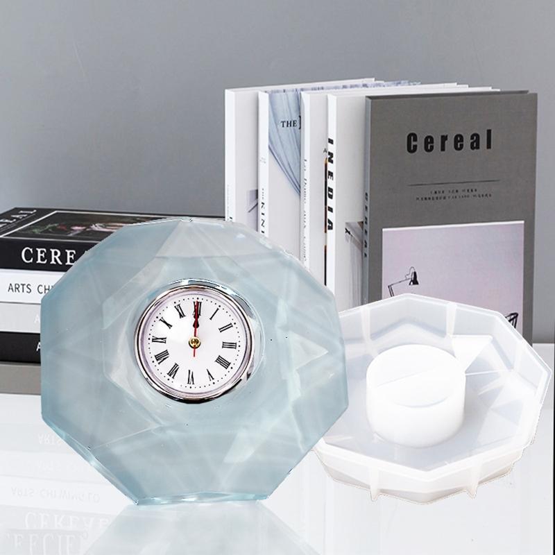 Hexagonal Shape Clock Mold with Clock Silicone Casting Epoxy Resin Mold for Handmade DIY Crafts Making Home Decorations