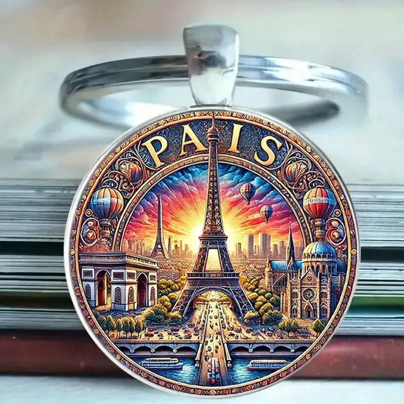 

Paris Sunset View Keyring With Glass Alloy Pendant For Gift And Collectors Use