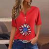Women's Casual Independence Day Printed V-Neck Short Sleeve Embellished Button T-Shirt Top