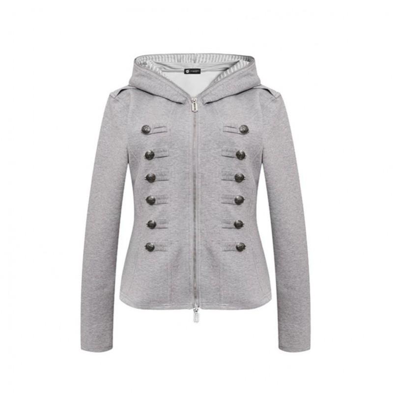 Vintage Striped Hooded Sweatshirt Slim Fit Zip Up Cardigan Streetwear Women