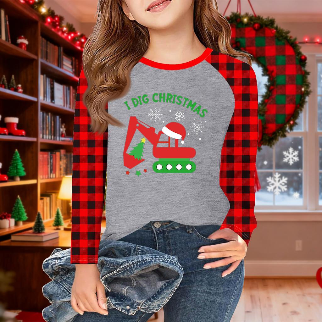 Girls Long Sleeve Christmas Day T Shirts Kids Fall Tops Crewneck Basic Tees 5-14Y