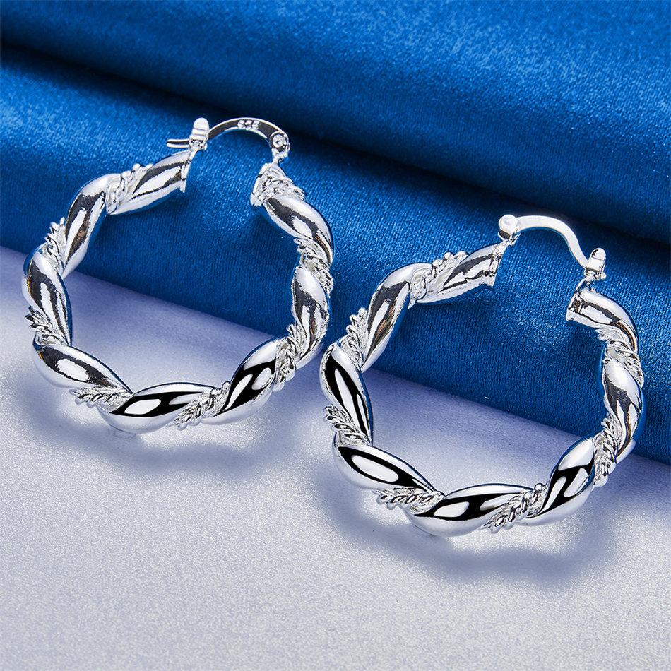 1 pair 925 sterling silver 30mm twisted round hoop earrings fashion women's accessories jewelry gift party