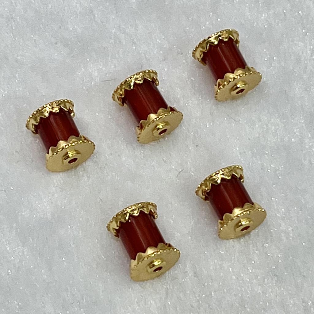 2 Stück, Natursteinperlen mit großem Loch und goldenen Akzenten, Boho zylindrische roter Achat Perlen, 0,9×1 cm, für DIY Halsketten Zubehör, Schmuckherstellung Geschenke