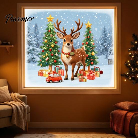 PVC Window Sticker 1/2 Sheets Christmas Reindeer Cling, Elk Tree Car Gift Box Glass Stickers Static Sticker, Waterproof Decal, Xmas Party Supplies