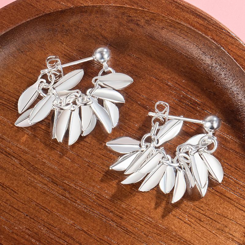

BF CLUB 925 Sterling Silver Earrings For Women Trendy Simple Leaf Tassel Earring Jewelry Prevent Allergy Party Accessories