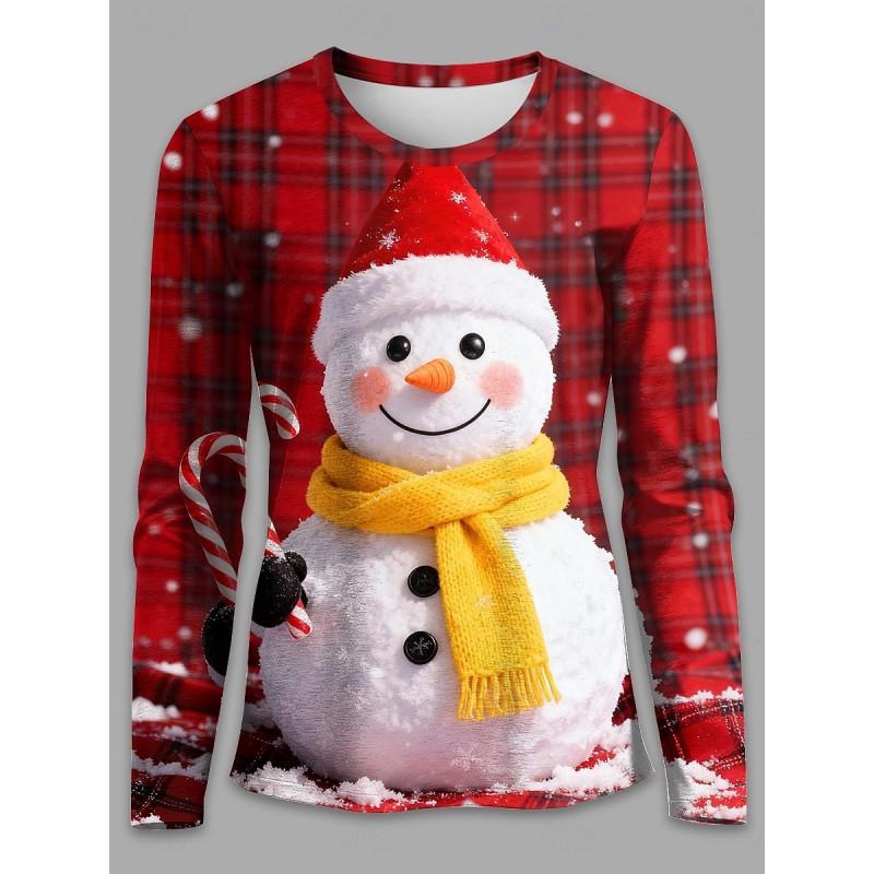 Womens Long Sleeve Loose Fit Christmas Tree Print T-Shirt Casual Round Neck Tee 2025 Fall