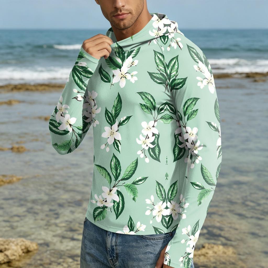 Men's UPF50+ Sun Protection Hoodie Lightweight Quick Dry Long Sleeve Hooded Shirt Breathable Outdoor Sportswear for Hiking Running Fishing
