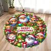 Santa Claus and Sled Round Carpet Christmas Tree Elk Snowman Round Carpet Bedroom Carpet Home Floor Mat Washable Leisure Carpet