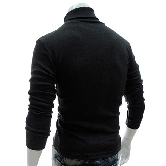 Høst Menn Ensfarget Rullekrave Langermet Genser Slim Strikket Pullover Topp