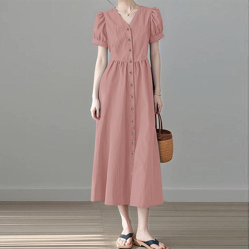 

ZANZEA Women Casual V-Neck Short Sleeve Loose Summer Long Dress 5XL розовый