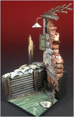 Darius Miniatures 1/35 Diorama Zubehör Landschaften 1 Zerstörtes Haus und Schützengraben Resin Bausatz DM35032