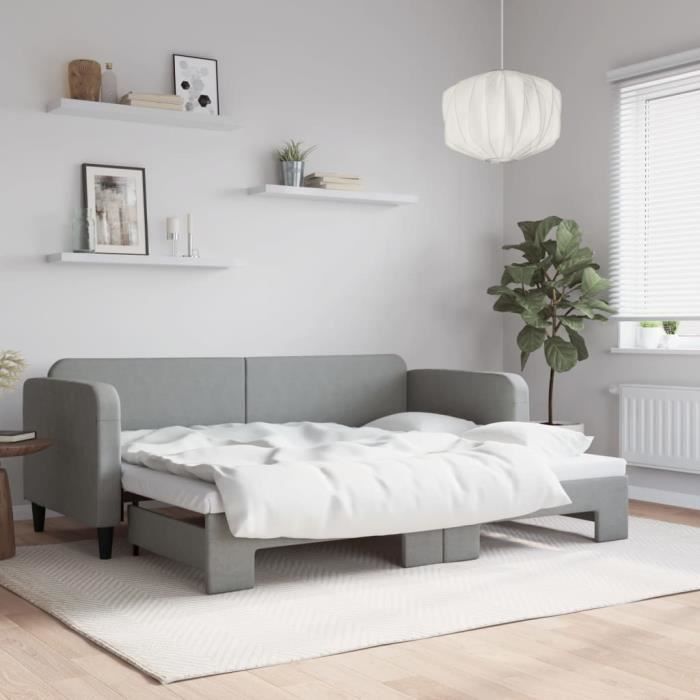 VidaXL Lit de jour avec lit gigogne gris clair 80x200 cm tissu 3196811