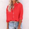 Spring Summer Tops Women's Solid Color Cotton Linen Shirt Lapel Button Up Long Sleeve Loose Blouse