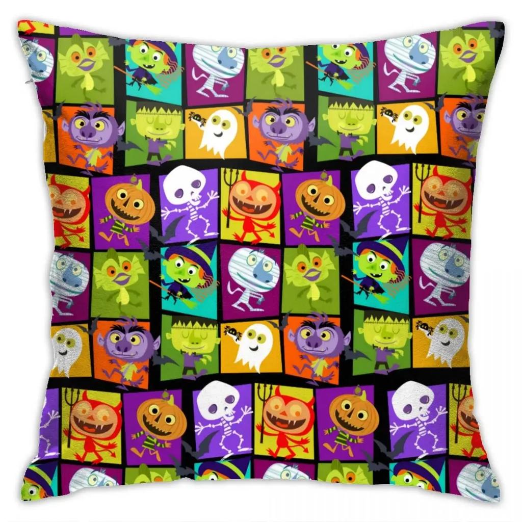 Halloween Horror Pumpkin Bat Print Pattern Cushion Cover Home Living Room Sofa Decoration Polyester Zipper Pillow