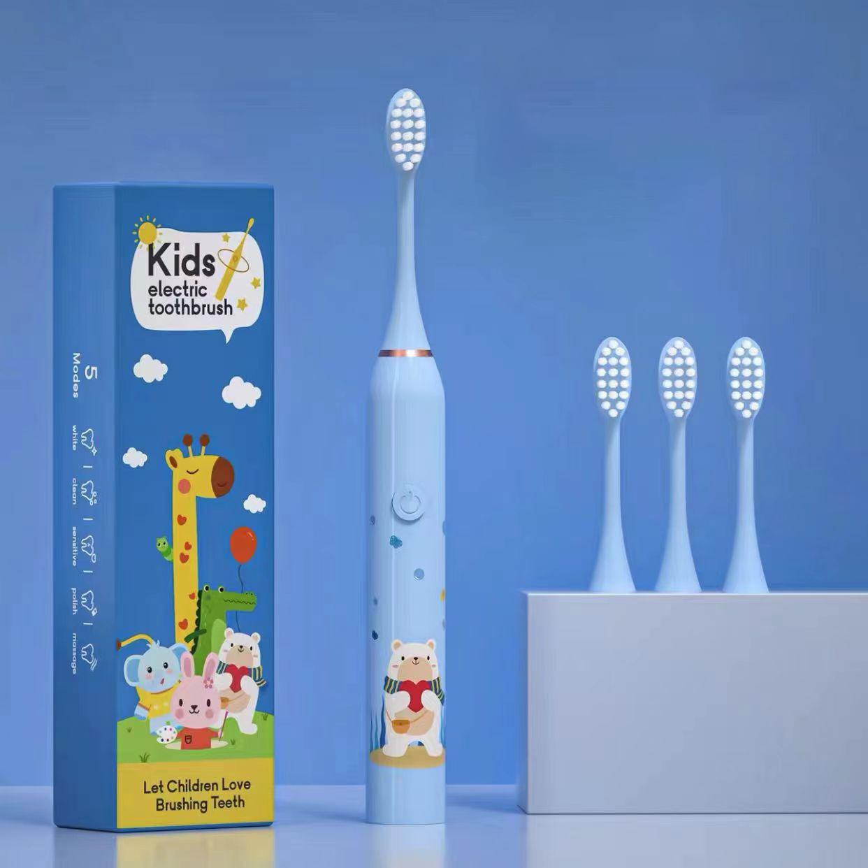 Детская звуковая электрическая зубная щетка с красочным мультфильмом для детей, детская умная зубная щетка, перезаряжаемая, водонепроницаемая, со сменными головками