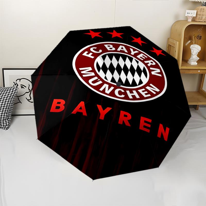 FC Bayern München Logo Print Automatic Umbrella, 8 Rib Iron Frame, Plastic Handle, Suitable for Outdoor Travel &Daily , Ideal Gift