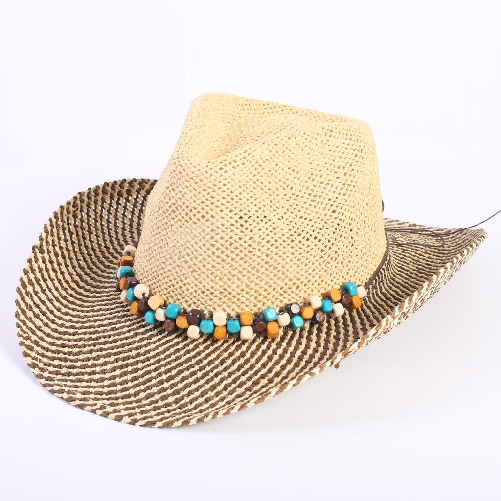 Popular Hollow Breathable Western Cowboy Straw Hat Men's and Women's Summer Sunshade Sunscreen Wide-brimmed Beach Hat