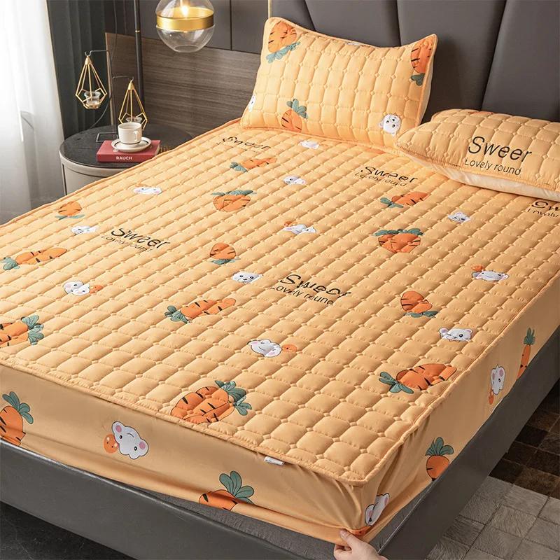 Thicking Quilted Mattress Cover Soft Breathable Elastic Double Fitted Bed Sheet with Deep Pocket Solid Color Matress For Bed