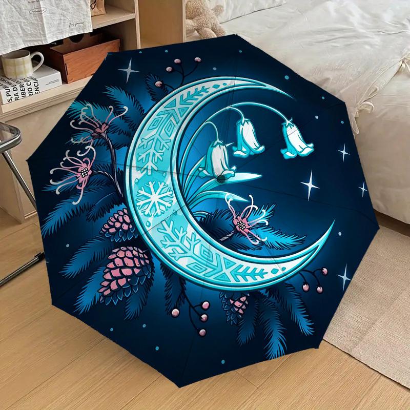 

1pc Moon Night Automatic Folding Umbrella, Heavy Duty 8 Rib Iron Frame, Suitable for Travel, Daily Use, Birthday, Decor Gift 13