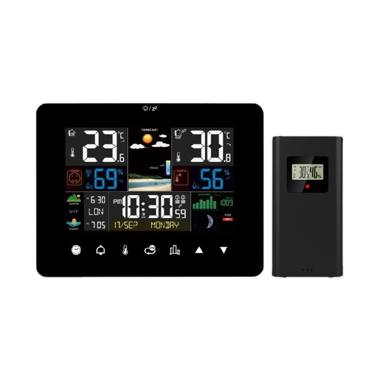 Weather Forecast Station Moon Phase Tides Tracking Wireless Sensor Color Display Temperature Humidity Monitor Alarm Clock