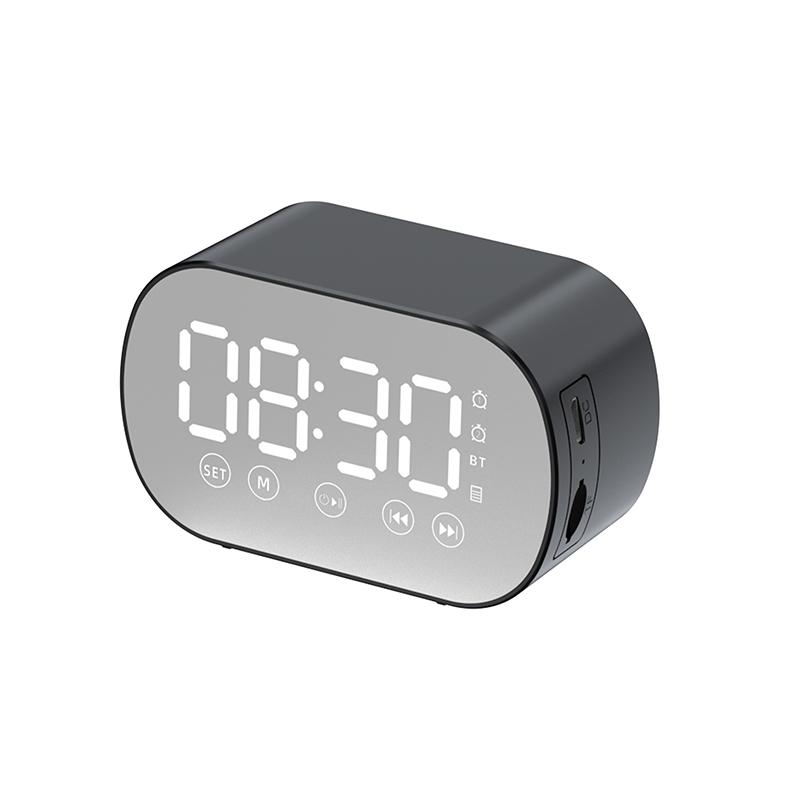 Digital Mirror Surface Alarm Clock With Bt Speaker Fm Radio Dual Alarms Electronic Desktop Clock Rechargeable Portable Player