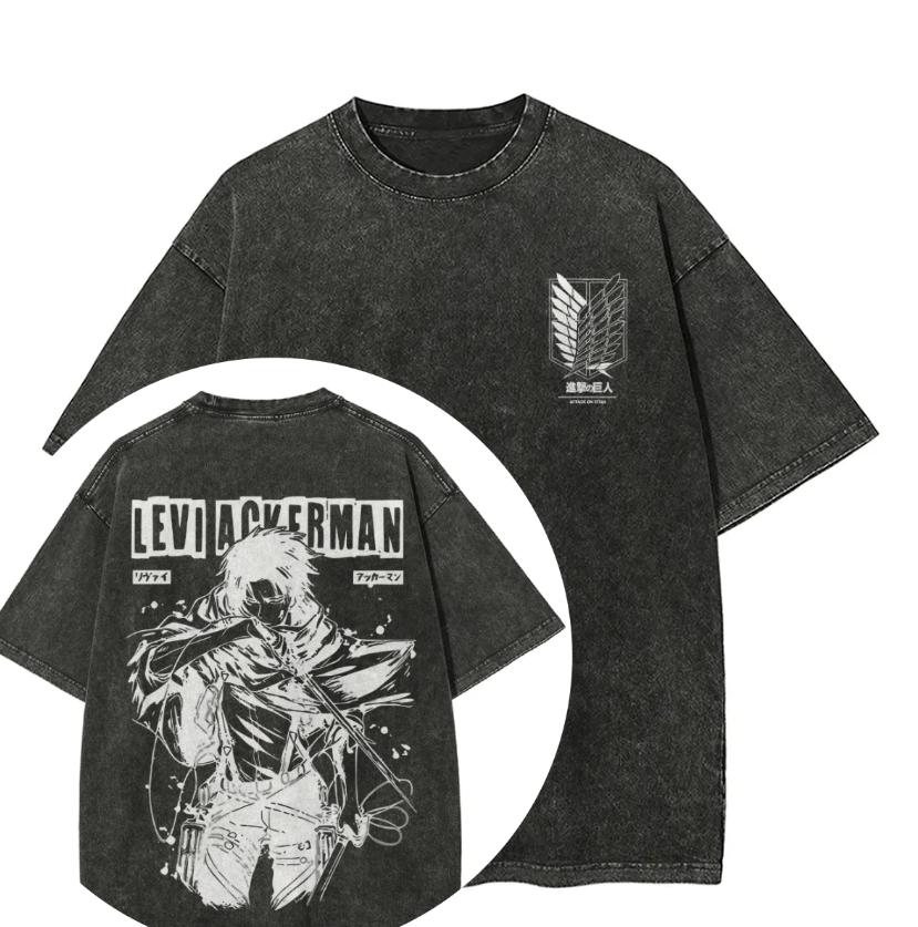 Attack on Titan Anime Printed Tshirt Mens and Womens Washed Tshirt High Quality Vintage Cotton Tshirt Harajuku YK Tops