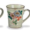 Kutani Ware Iwataya Pair of Mugs, Colorful Flower and Bird Design, AP7-0863