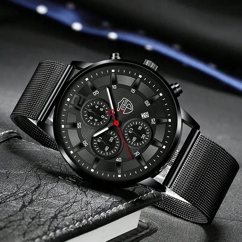 1pc/4pcs/set Fashion Men's Calendar Quartz Watch Business Man Wrist Watch & Bracelets Set, Father's Day Gifts