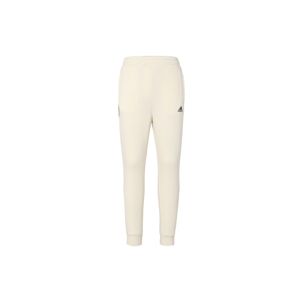 Adidas FW22 Logo Print Elastic Waist Fleece Cuffed Sports Pants Women Bottoms White IB2719