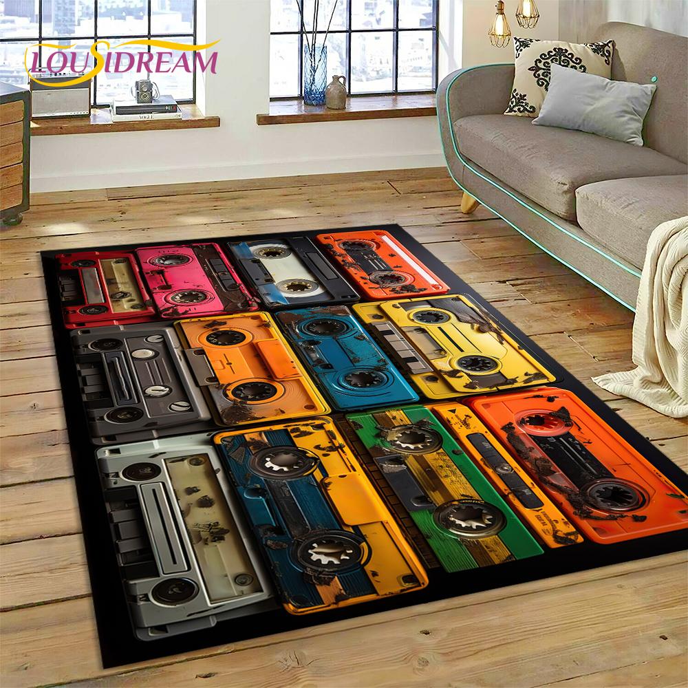 Alfombra con grabadora de casete de música 3D, instrumento de CD retro, para dormitorio, sala de estar, decoración del sofá del hogar, alfombra de suelo para decoración infantil