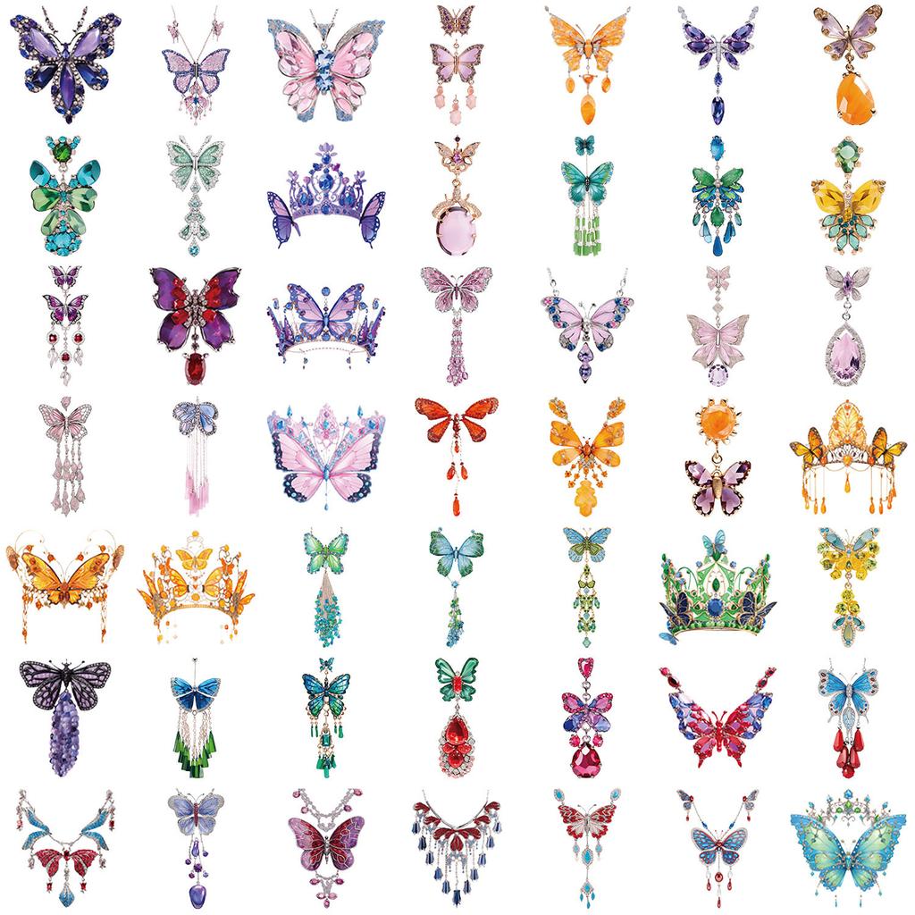 50 Transparent INS Butterfly Jewelry Stickers, Waterproof Transparent PET Handbook Material Decorative Guitar