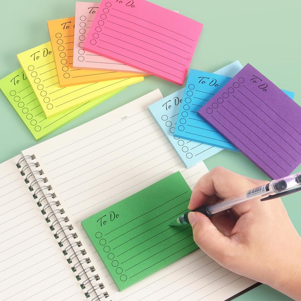Eastern Wolf 9 Pads to Do Lined Sticky Notes, 9 Bright Multi Colors Self-Stick Note Pads, 3x4 Inch with Line Adhesive Memo Sticky Notes Notepad, 50
